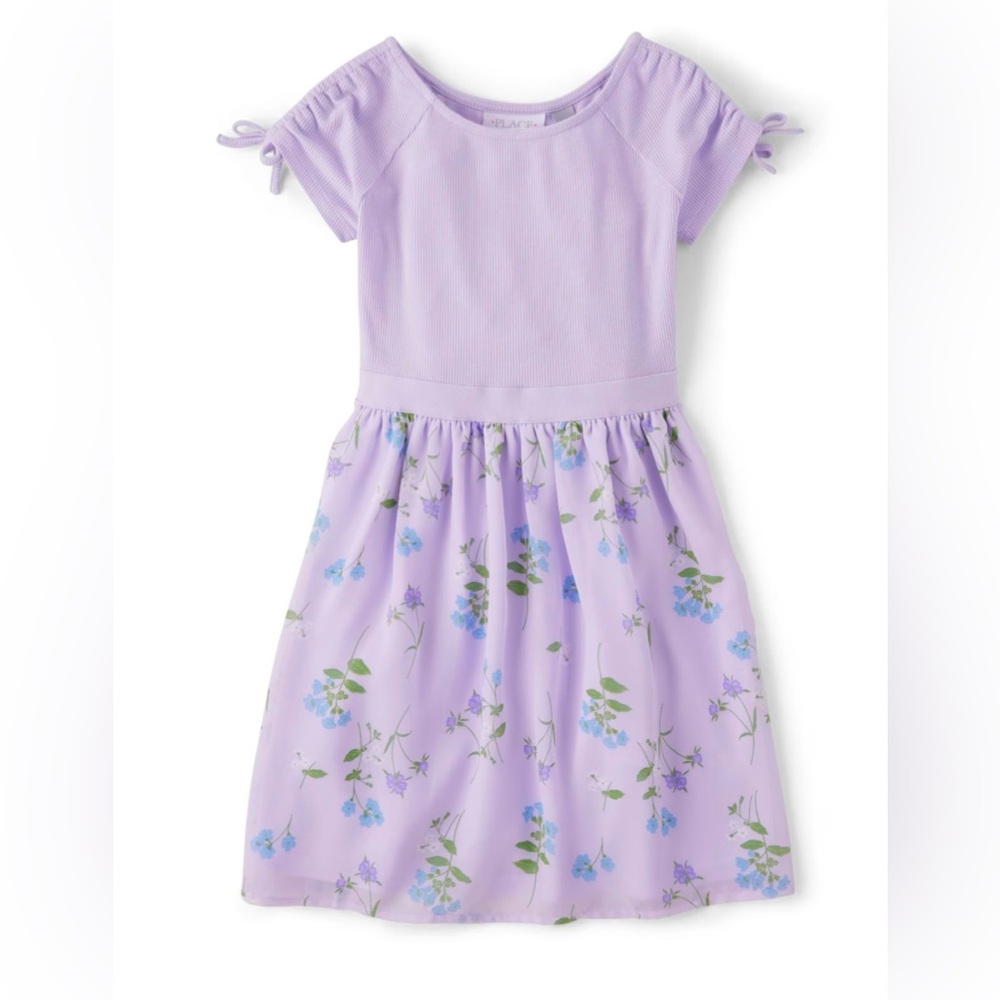Children's Place Girls Purple Floral Fit and Flare Dress size L 10-12 NWT